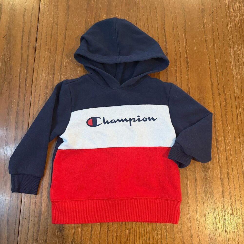 Champion Colorblock Hoodie 3T Navy Red Pullover Sweatshirt Toddler